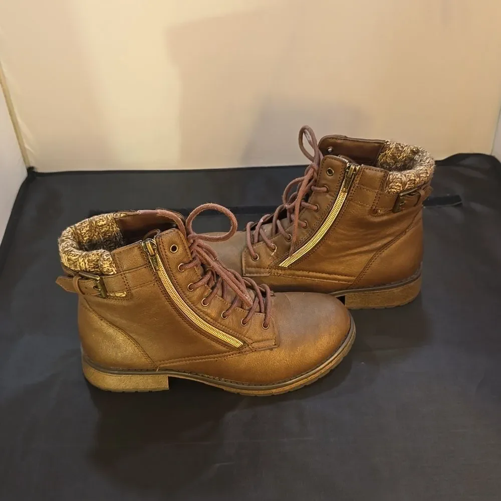 WONDER NATION GIRLS LACE-UP SIDE ZIPPER CLOSURE BOOT